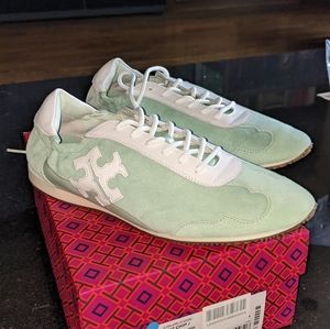 NIB Tory Burch Tory Sneaker Mint Chip Kid Suede/Calf Leather-Sz 10M; $228